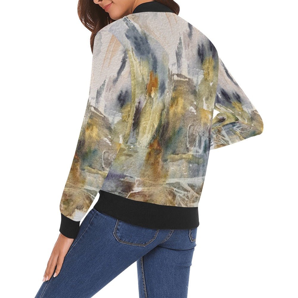 Abstract in Warm Hues All Over Print Bomber Jacket for Women - Lana Art Sweden