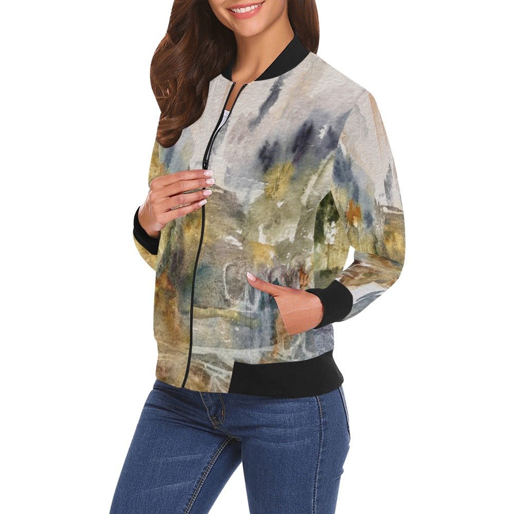 Abstract in Warm Hues All Over Print Bomber Jacket for Women - Lana Art Sweden