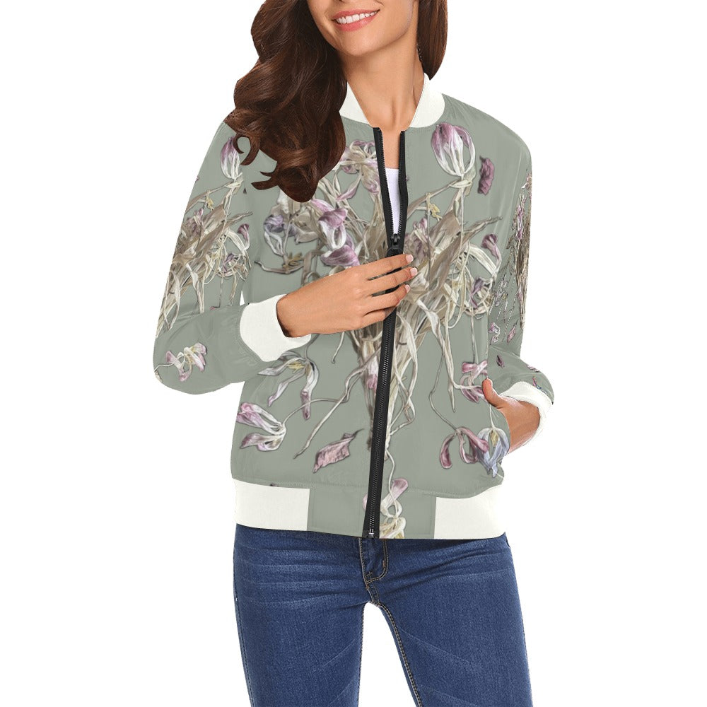 Tulip Drama Watercress Bomber Jacket for Women