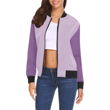 Color blocks Lilac Burgundy All Over Print Bomber Jacket for Women