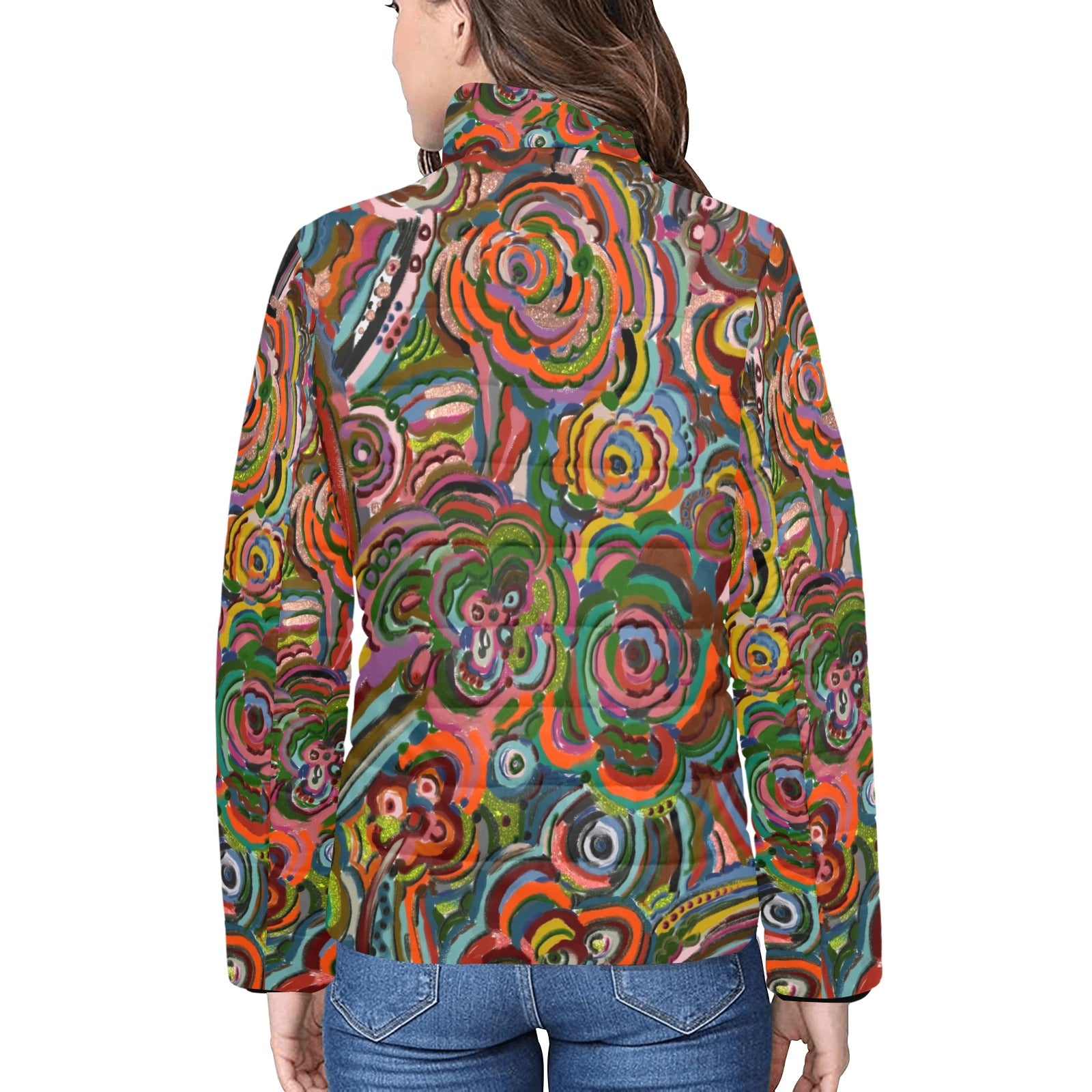 Fall Fiesta Women's Stand Collar Padded Jacket (Model H41)