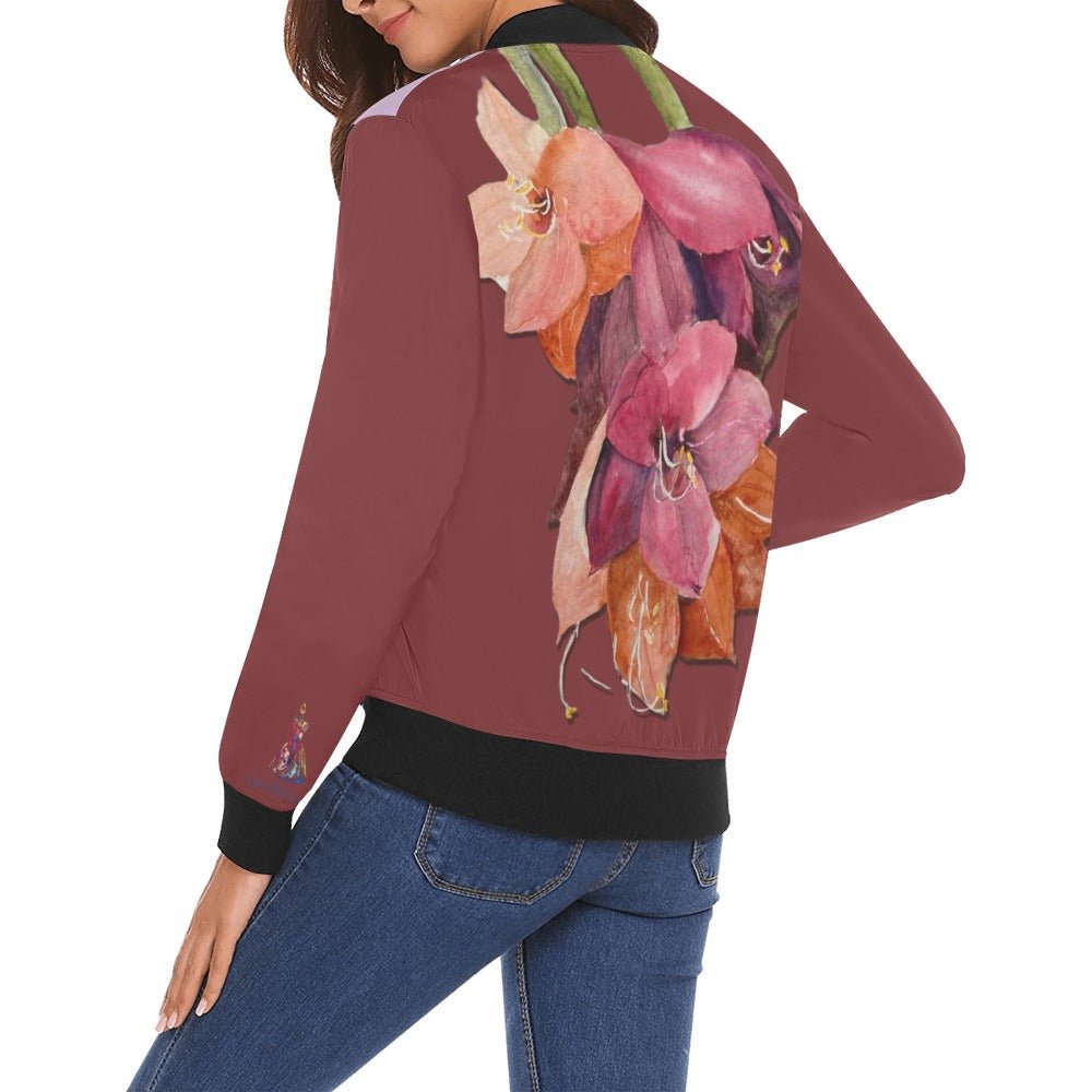 Amaryllis Color Blocks All Over Print Bomber Jacket for Women - Lana Art Sweden