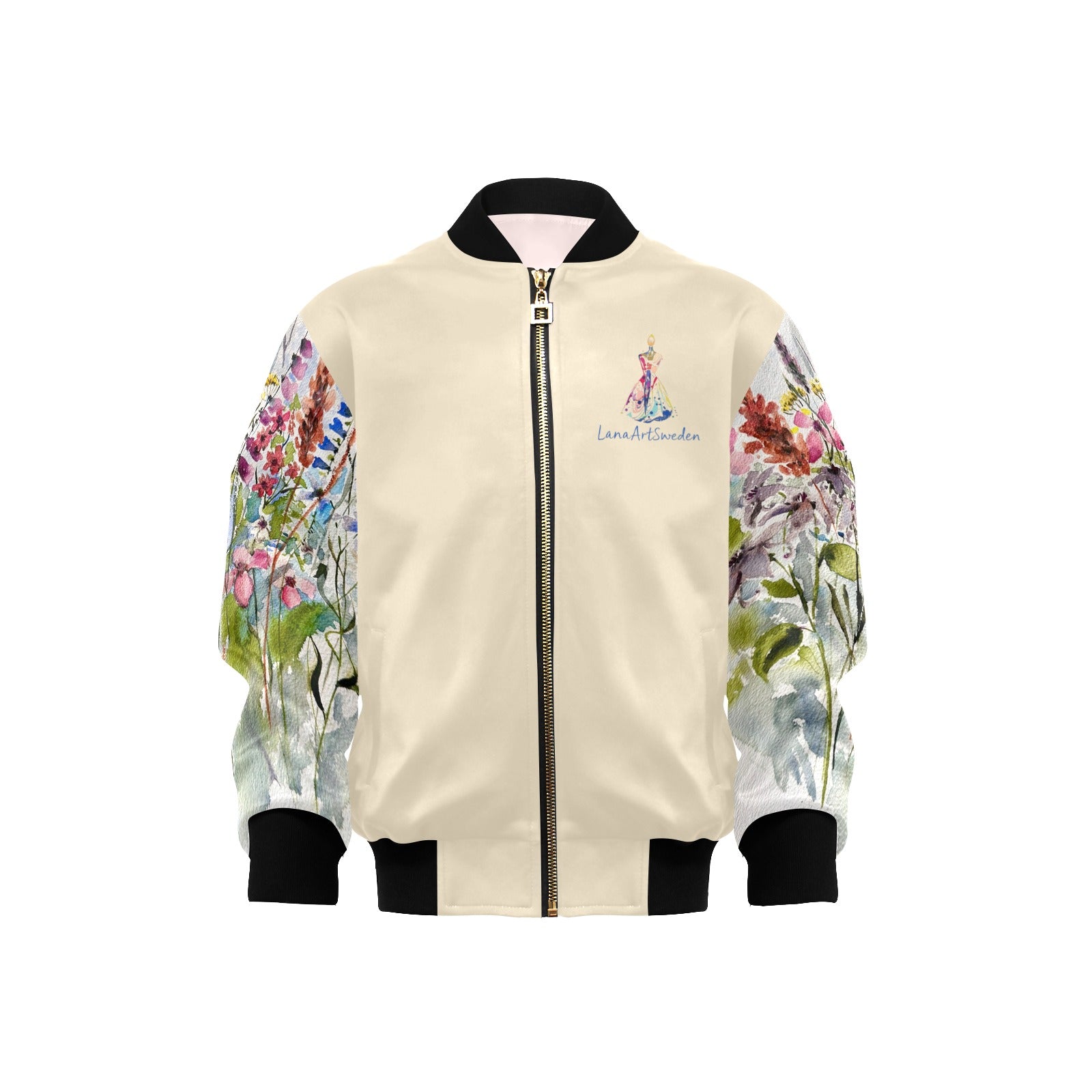 Shaggy Blooms Mocha Kids' Bomber Jacket with Pockets (Model H40)