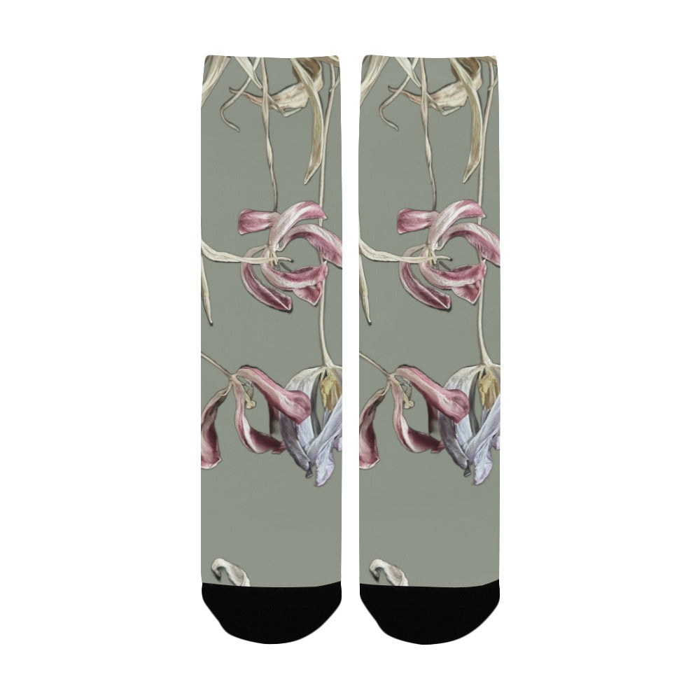 Three Tulips Dark Sage Women's Custom Socks