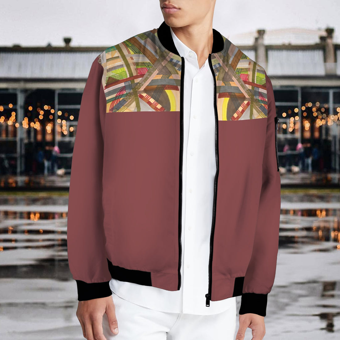 Brown Labyrinth Top Bomber Jacket