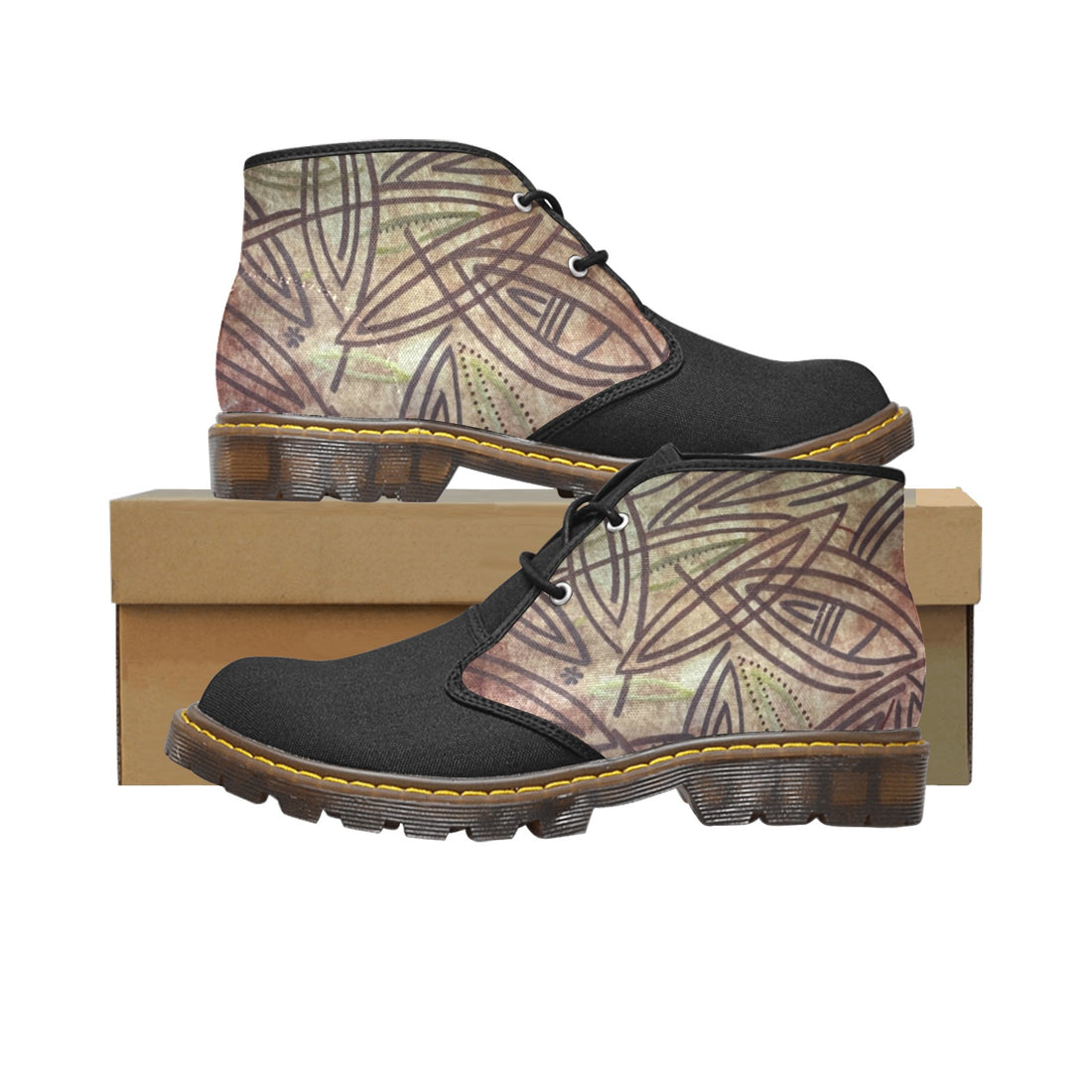 Chukka Leaves Combo Men's Canvas Mid-Top Boots with nylon canvas uppers and translucent rubber sole.