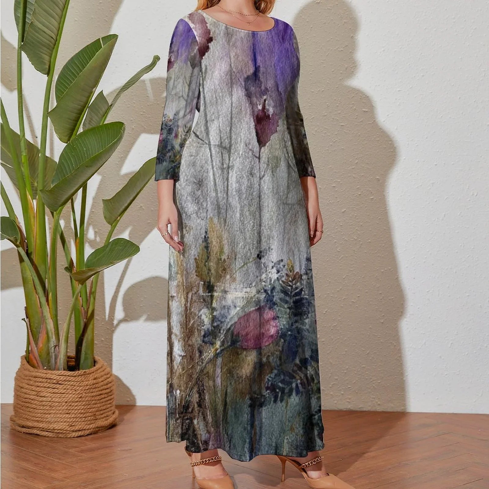 Mystic Tulip Maxi Dress with Artwork