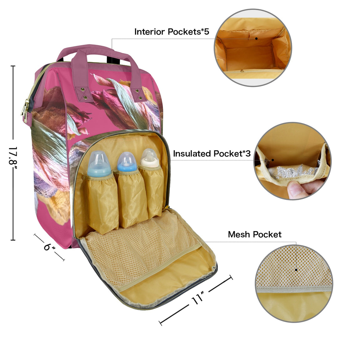 Red Tulip Twist Magenta Multi-Function Travel Diaper Bag-Large