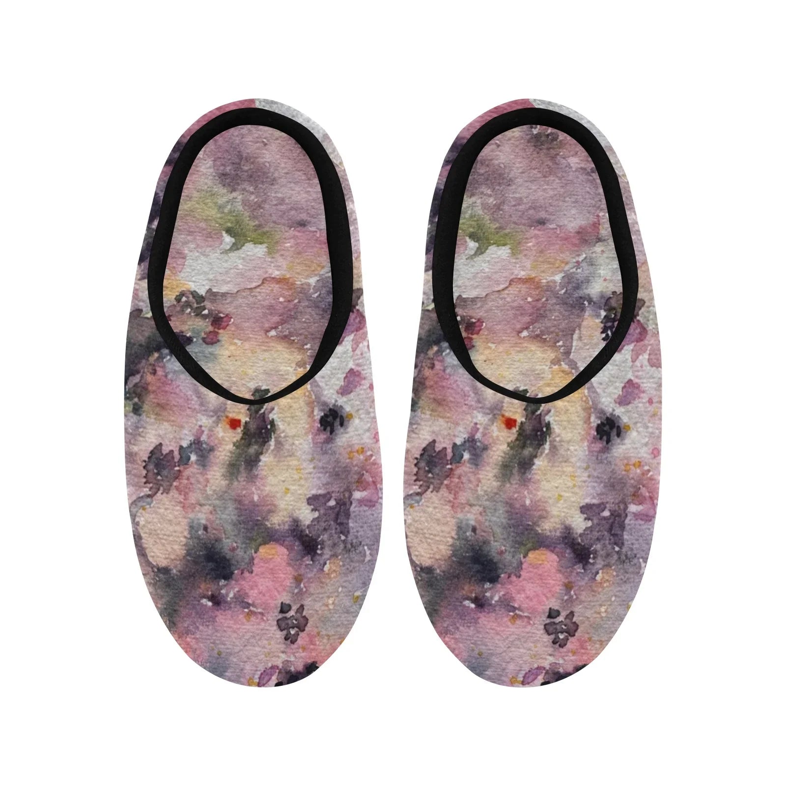 Rose Wave Schwarze rutschfeste Baumwoll-Hausschuhe für Damen (Modell 0602)