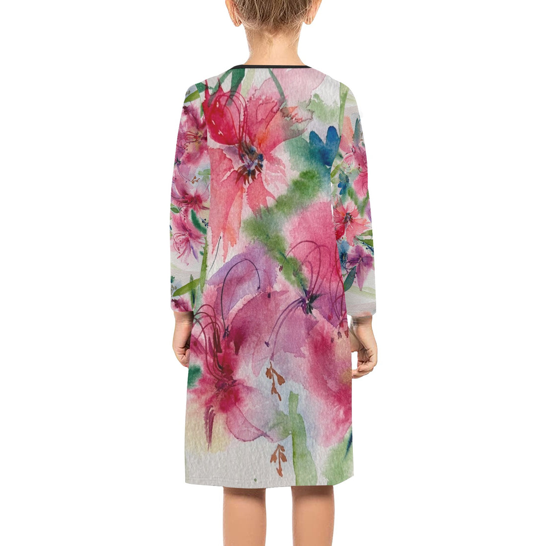 I Love Flowers Girl's Long Sleeve Dress – Comfortable Midi-Length Dress for Girls