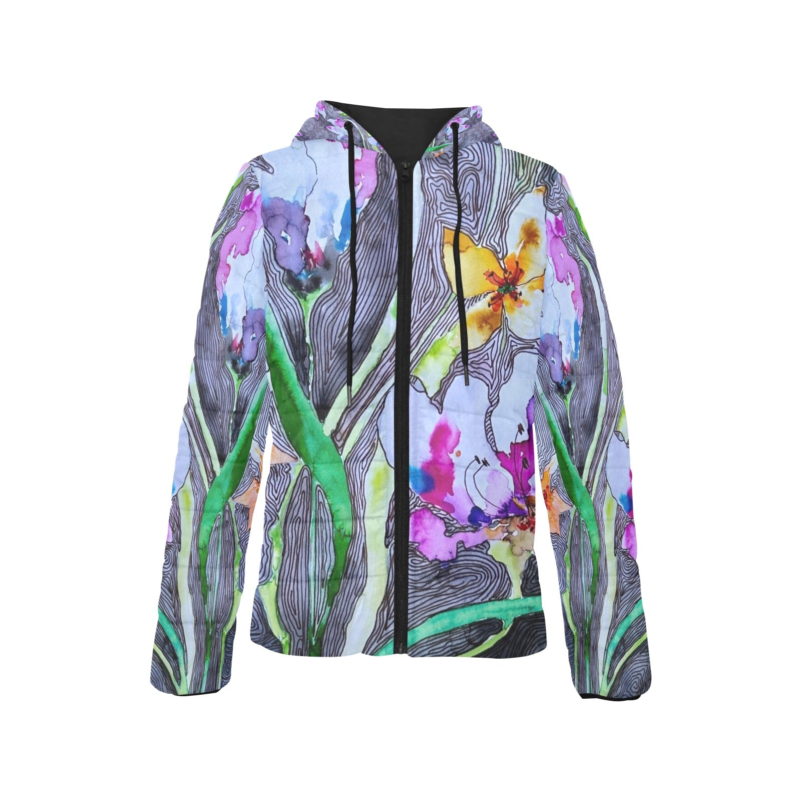 Gefütterte Tulpen-Pufferjacke mit Kapuze für Damen