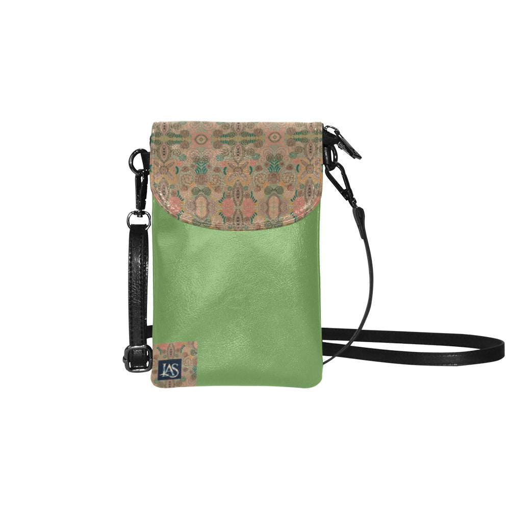 Venetian Blossom Grass Green 2 Small Cell Phone Purse