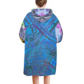 Blue Ice with Lined Tulips Blanket Hoodie for Women by LanaArtSweden, featuring lightweight fleece material and artistic tulip design.