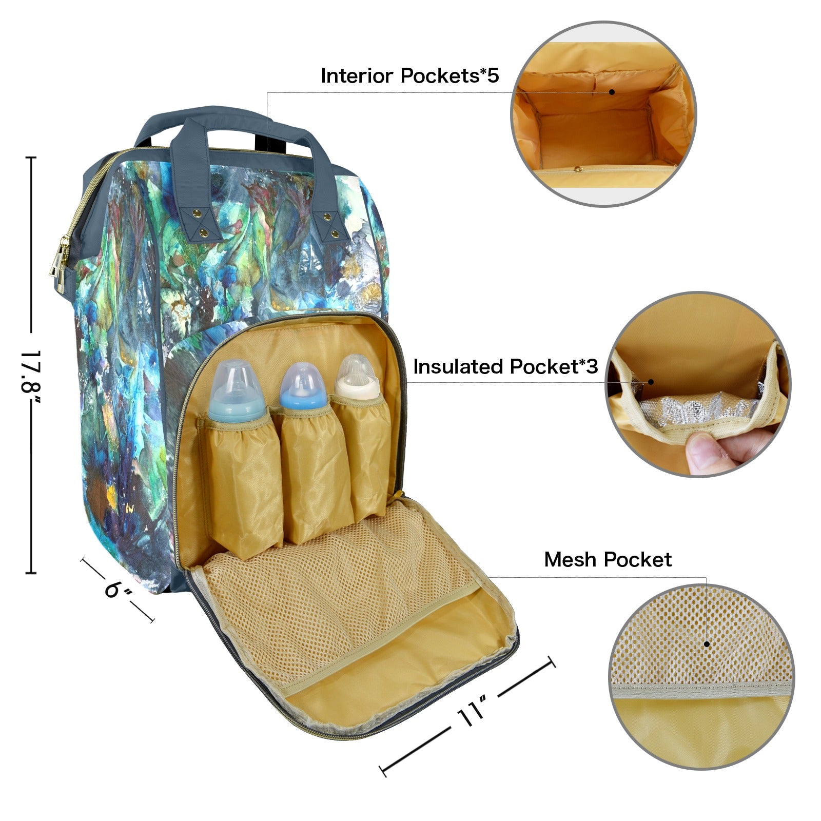 Rhapsody of Spring Sea Green Multi-Function Travel Diaper Bag-Large