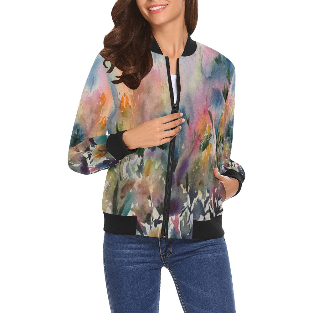 Morning Dew All Over Print Bomber Jacket for Women