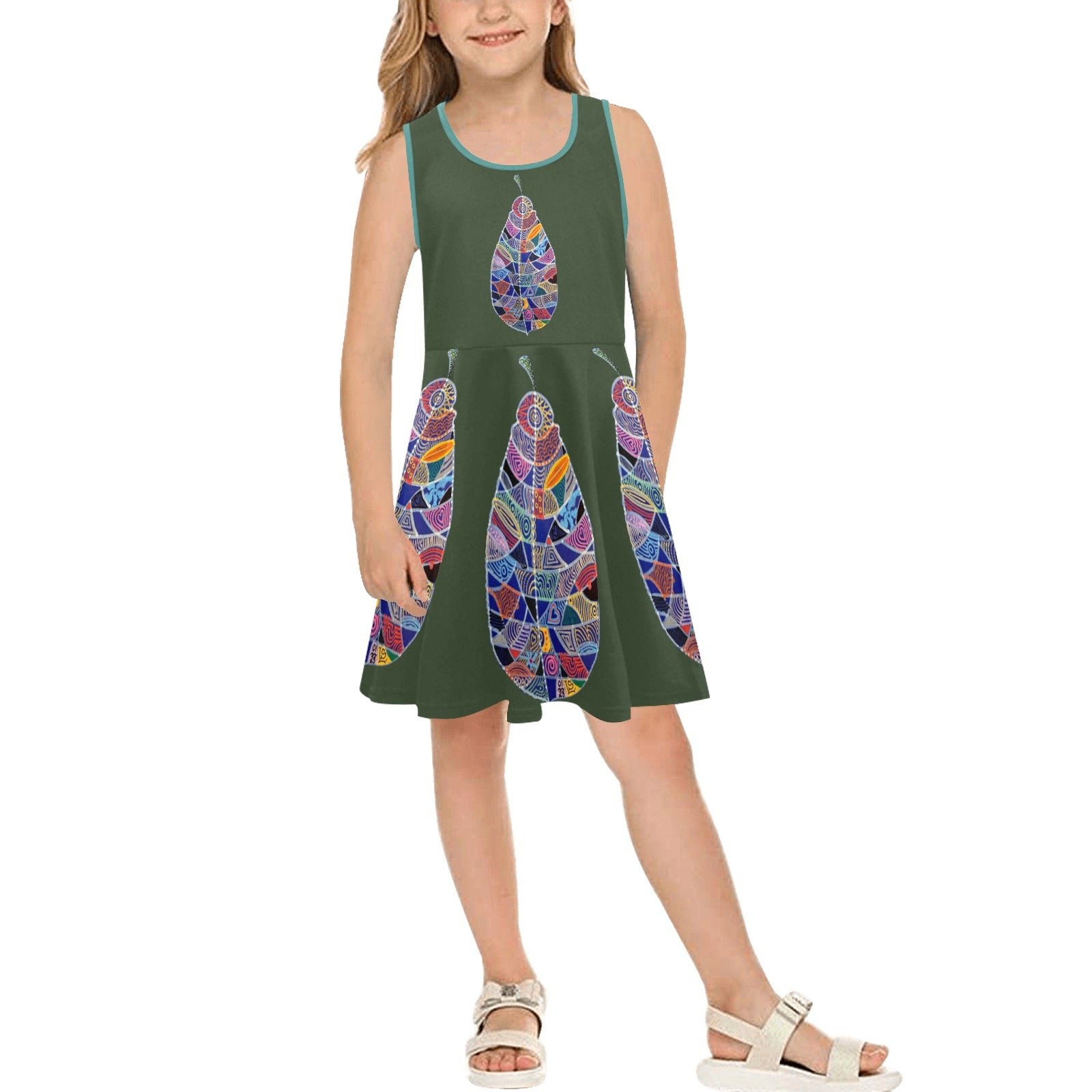 Fantasy Leaf Green Girls' Sleeveless Sundress