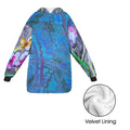 Blue Ice with Lined Tulips Blanket Hoodie for Women by LanaArtSweden, featuring lightweight fleece material and artistic tulip design.