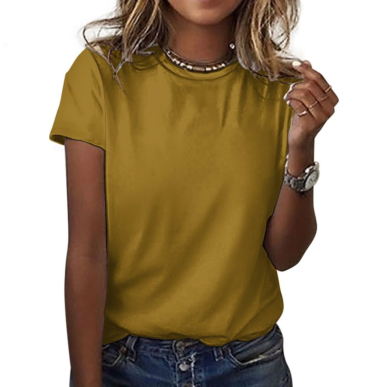 Bronze brown women's cotton t-shirt, soft breathable fabric, casual fit for layering, styled with denim jeans, fall 2025 collection by LanaArtSweden