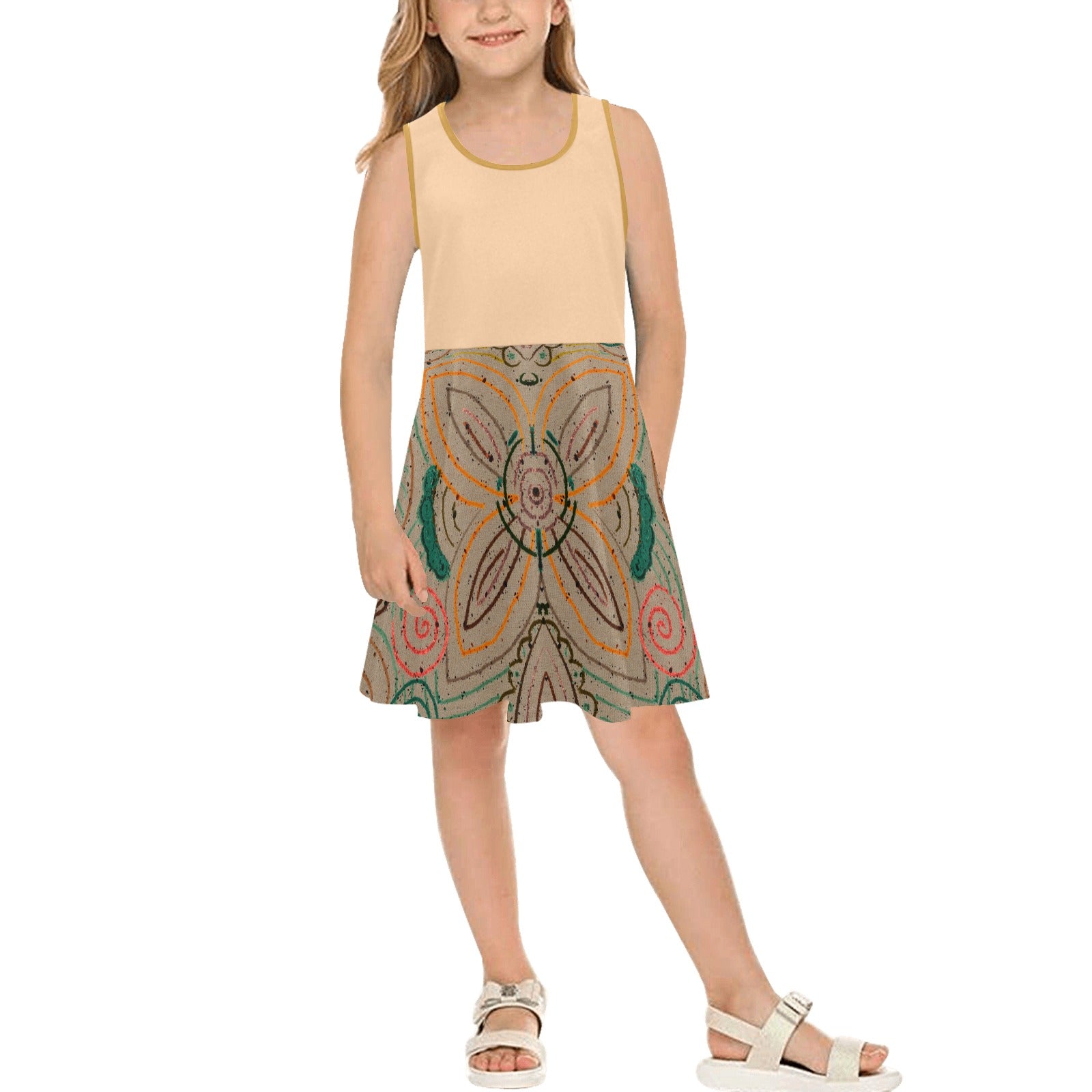 Venetian Blossom Orange Girls' Sleeveless Sundress