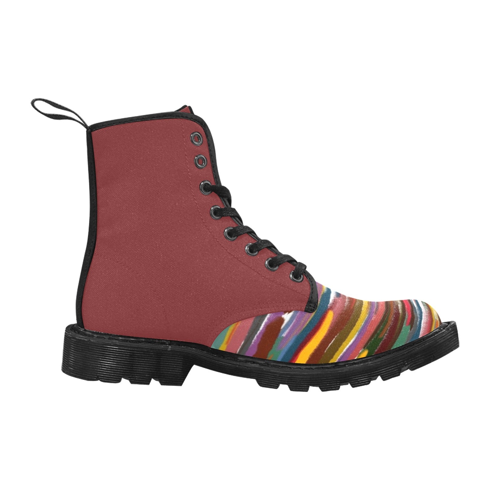 Power Stripes Burgundy Custom Canvas Boots for Women