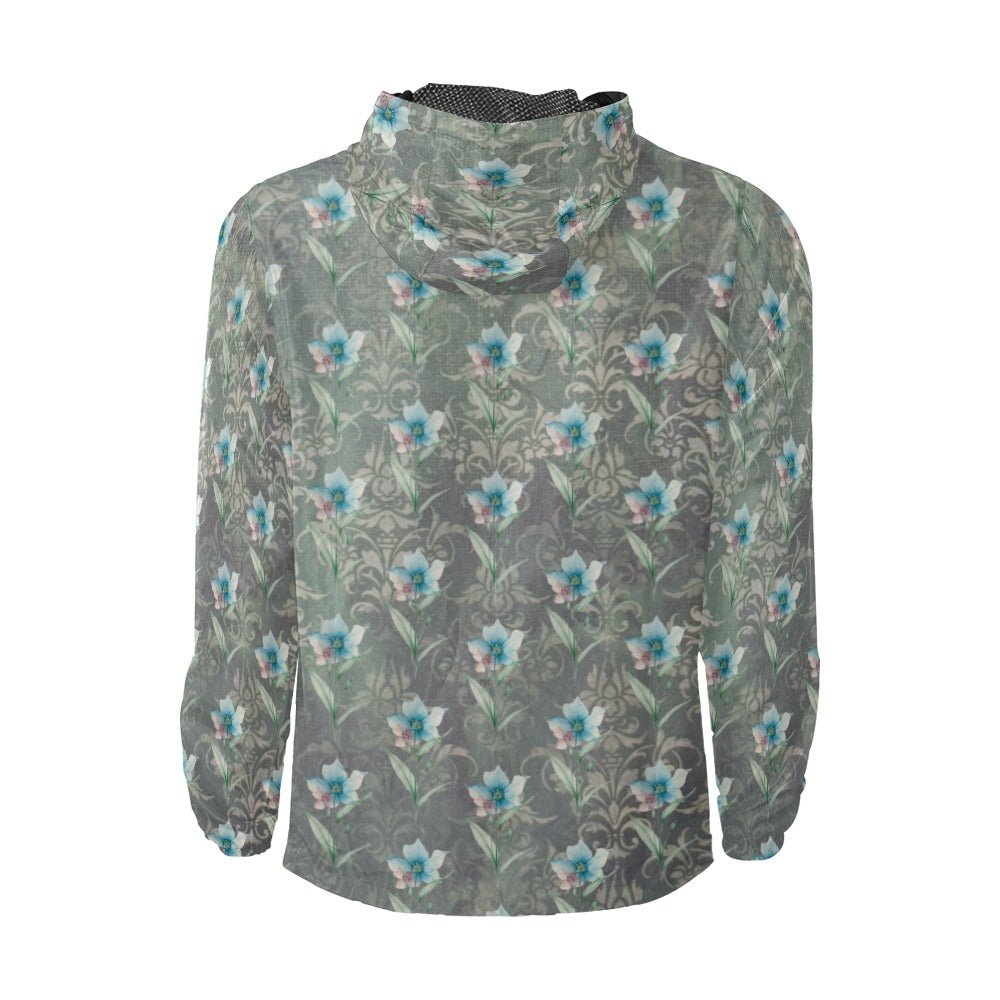 Blue Flower Damaskus Green Unisex All Over Print Windbreaker (Model H23) - Lana Art Sweden