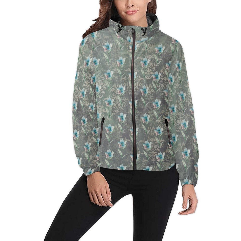 Blue Flower Damaskus Green Unisex All Over Print Windbreaker (Model H23) - Lana Art Sweden