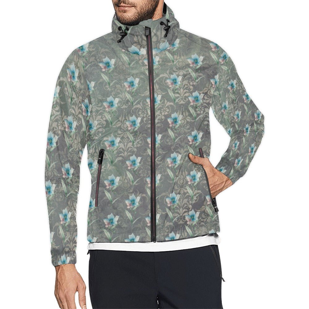 Blue Flower Damaskus Green Unisex All Over Print Windbreaker (Model H23) - Lana Art Sweden