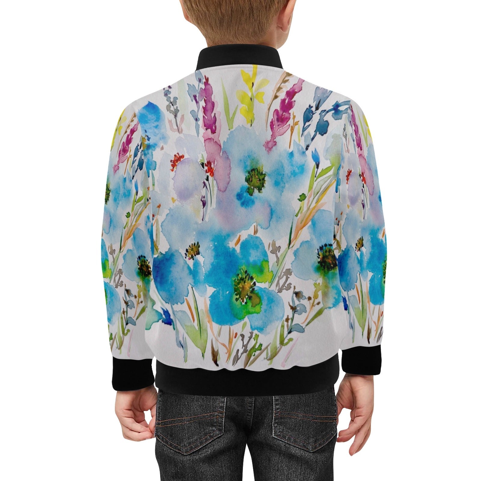 Blue Hibiscus 1 Kids' Bomber Jacket with Pockets (Model H40) - Lana Art Sweden
