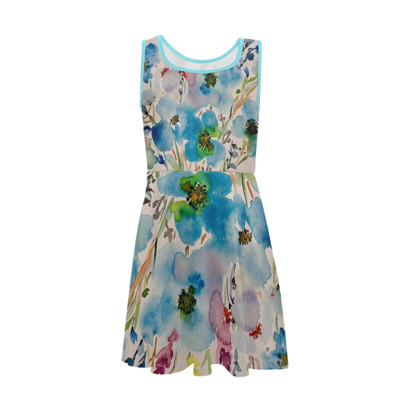 Blue Hibiscus Girls' Sleeveless Sundress - Lana Art Sweden