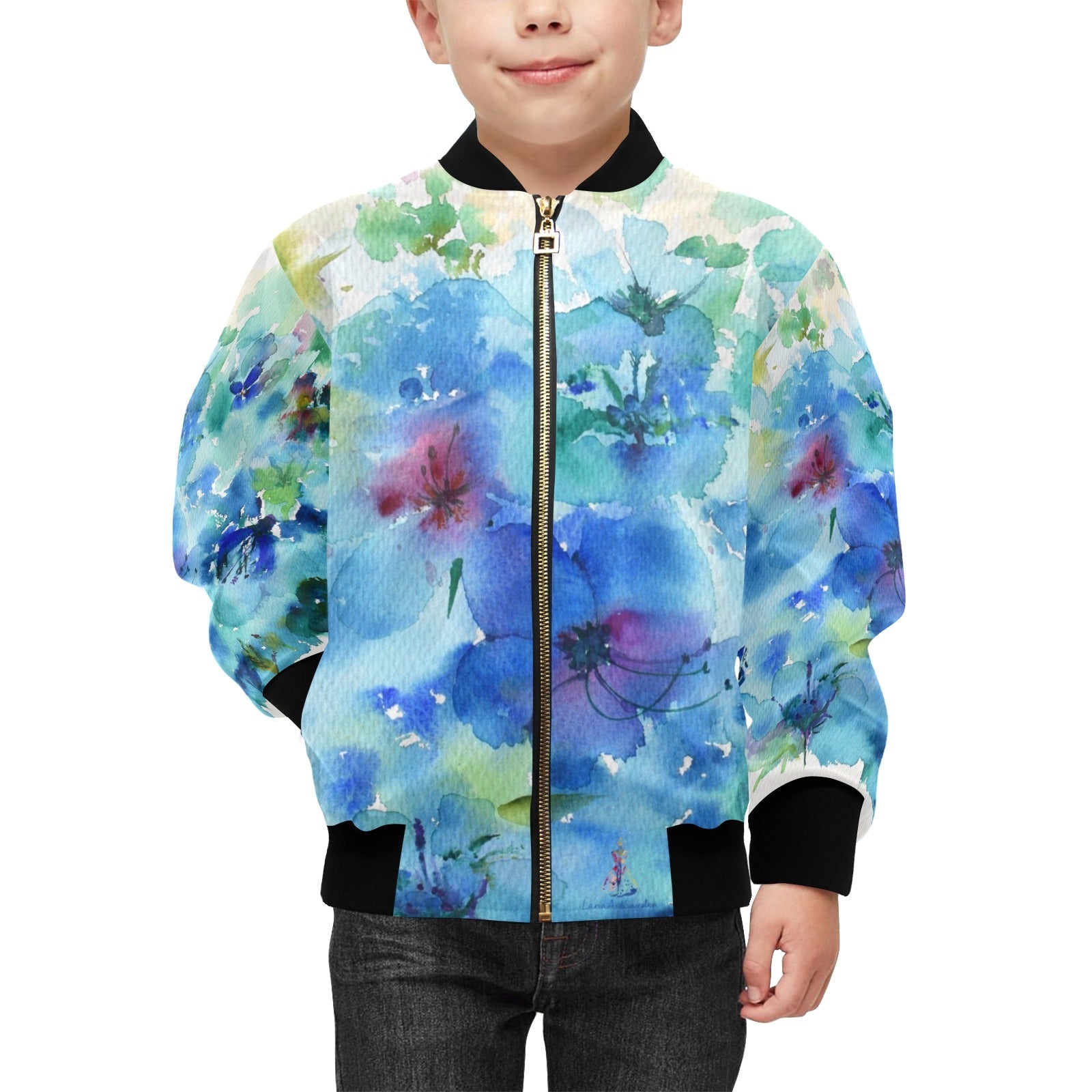 Blue Hibiscus Kids' Bomber Jacket with Pockets (Model H40) - Lana Art Sweden