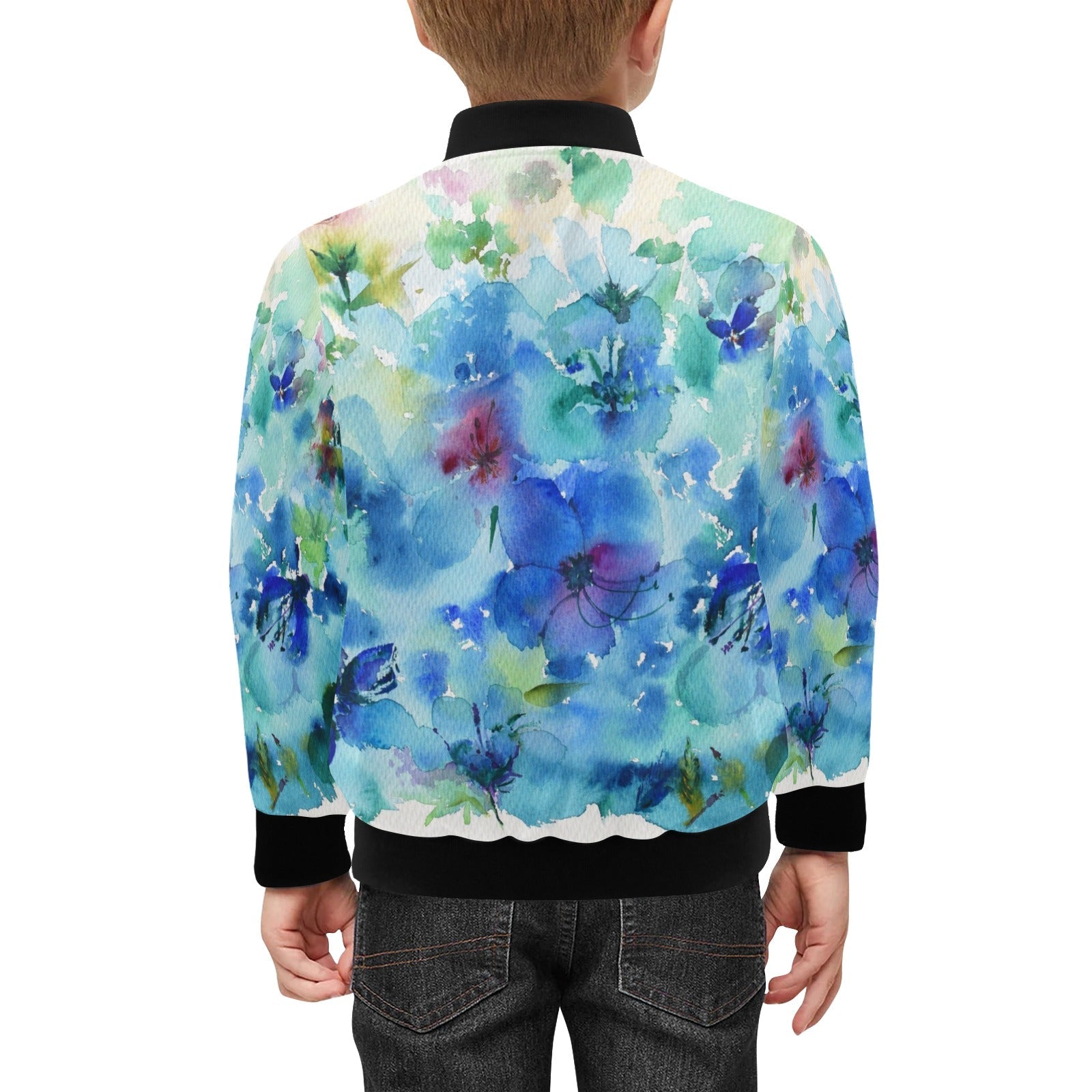 Blue Hibiscus Kids' Bomber Jacket with Pockets (Model H40) - Lana Art Sweden