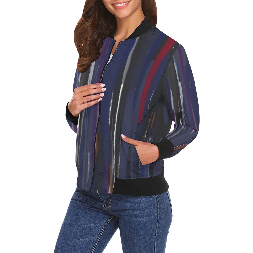 Blue Music All Over Print Bomber Jacket for Women - Lana Art Sweden