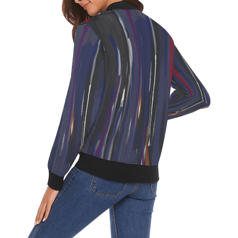 Blue Music All Over Print Bomber Jacket for Women - Lana Art Sweden