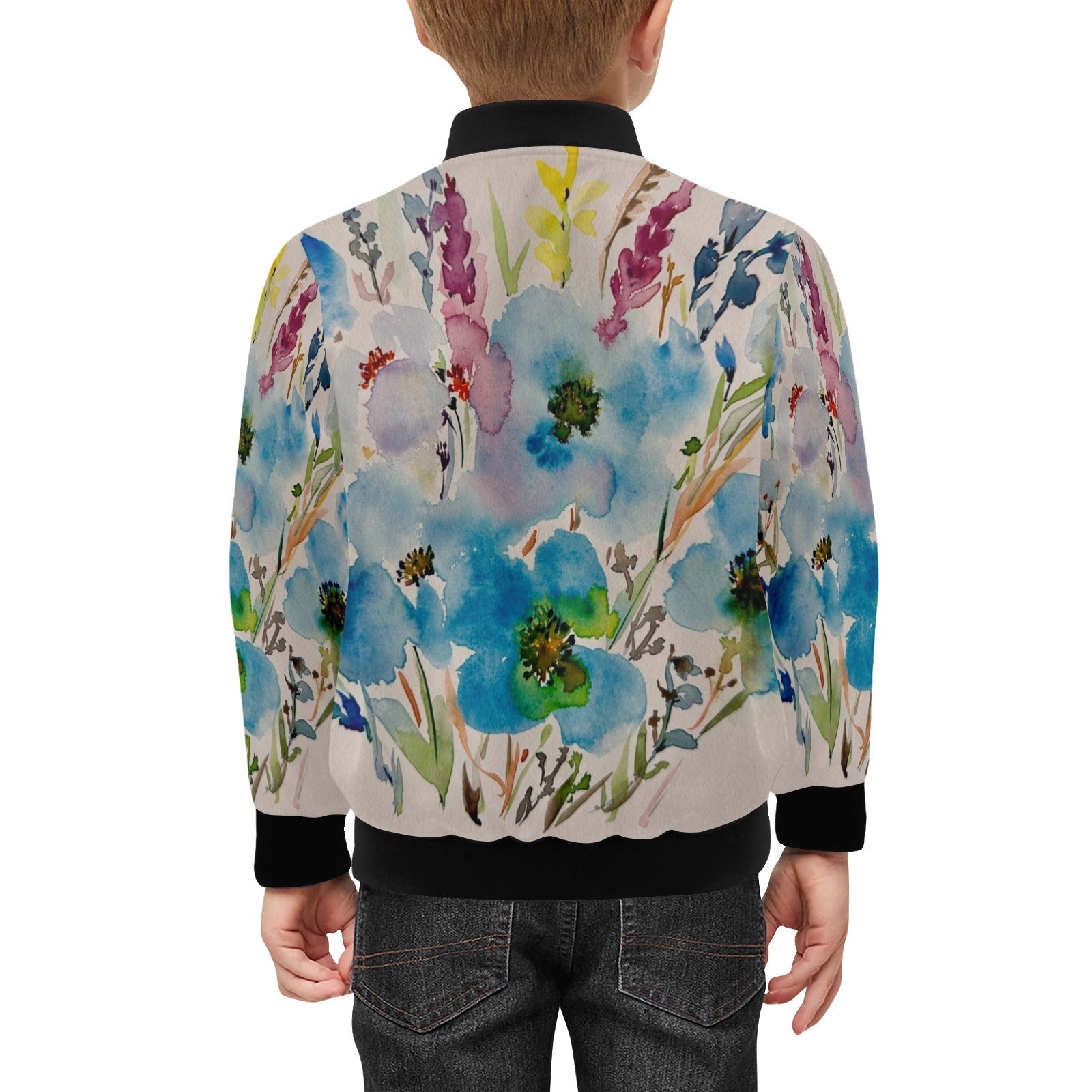 Blue Poppies Kids' lined My City Bomber Jacket with Pockets - Lana Art Sweden