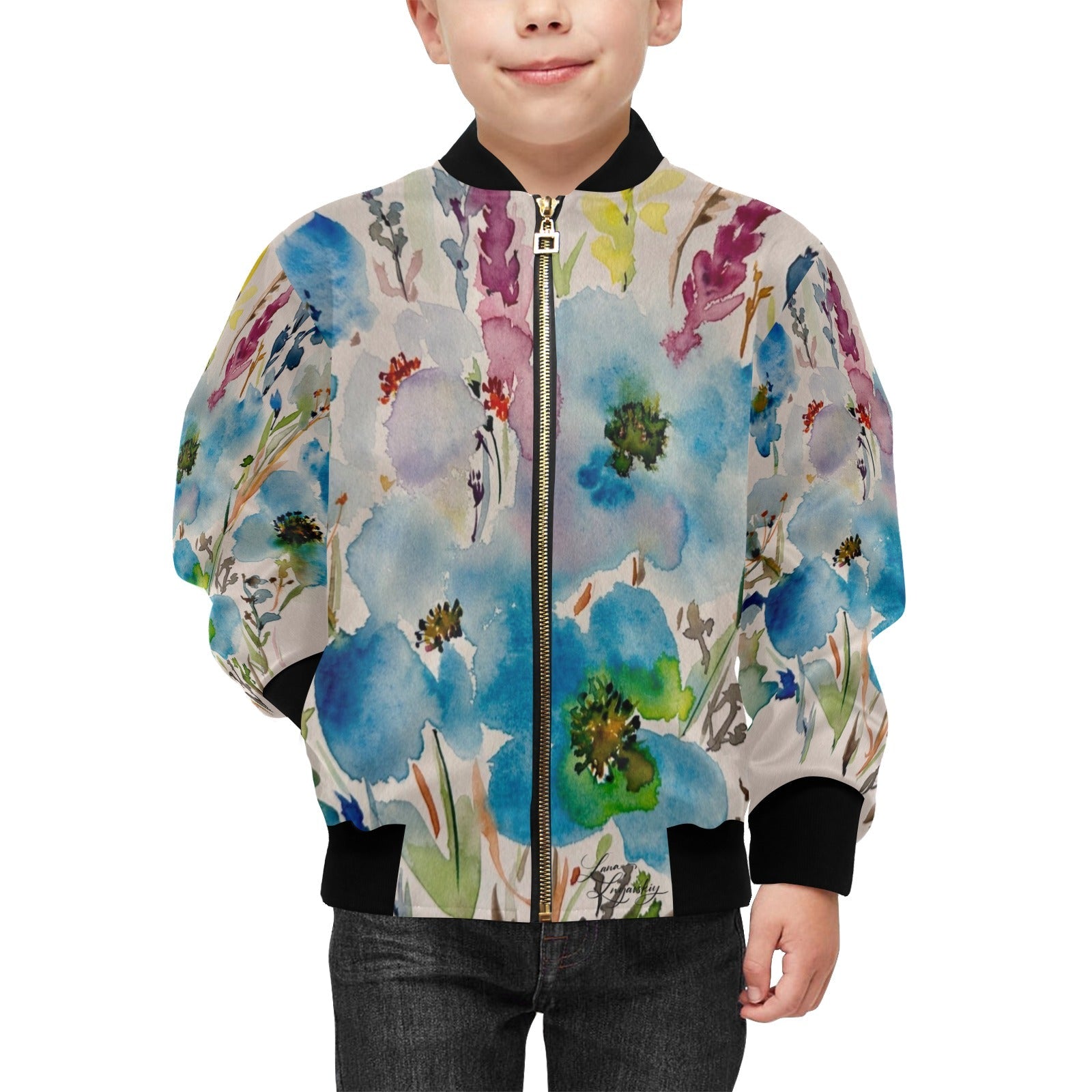 Blue Poppies Kids' lined My City Bomber Jacket with Pockets - Lana Art Sweden
