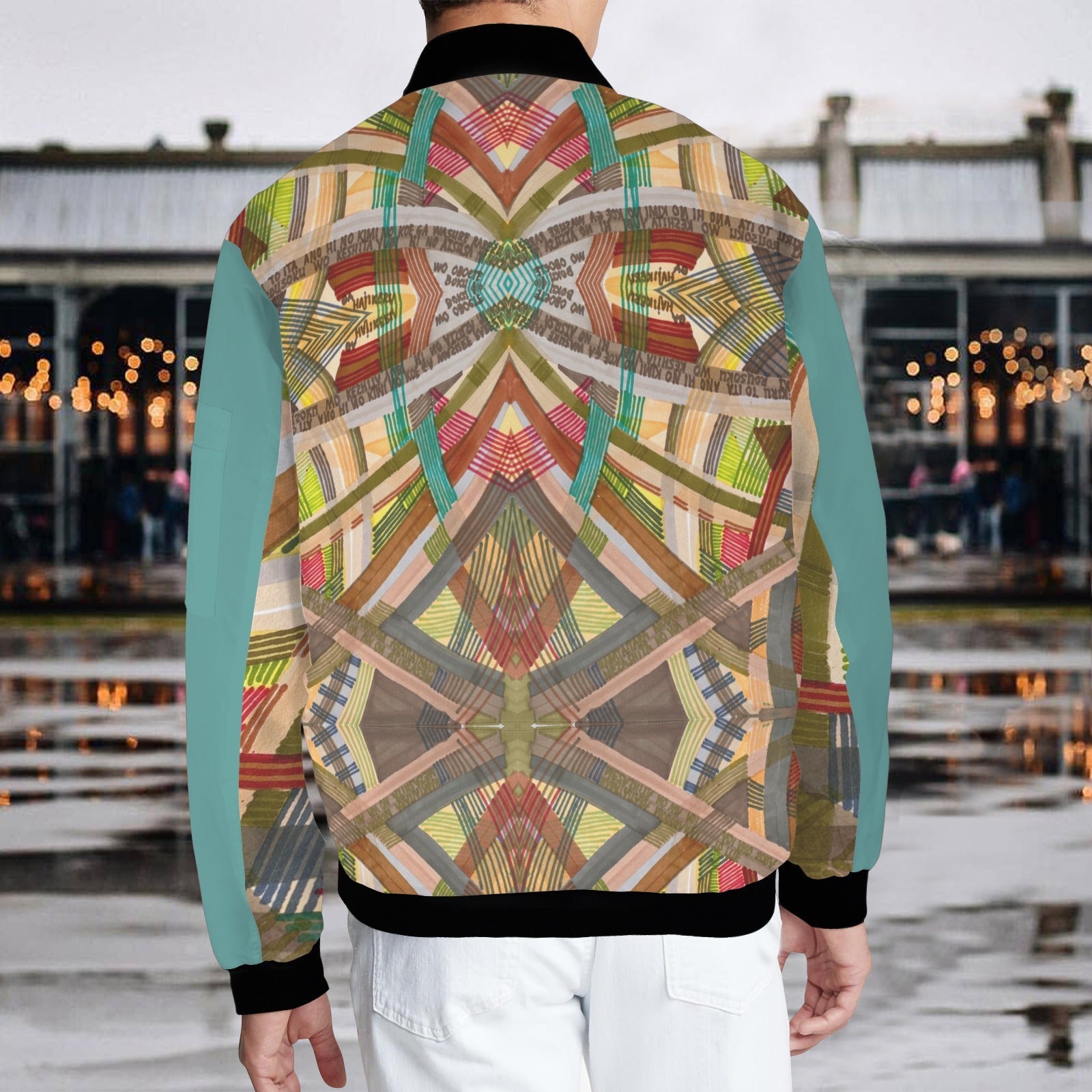 Brown Labyrinth Teal Bomber Jacket - Lana Art Sweden