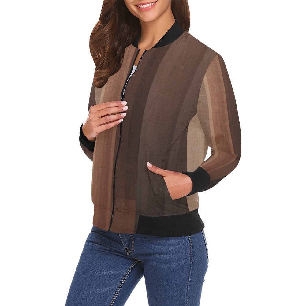 Brown Sophistication All Over Print Bomber Jacket for Women - Lana Art Sweden