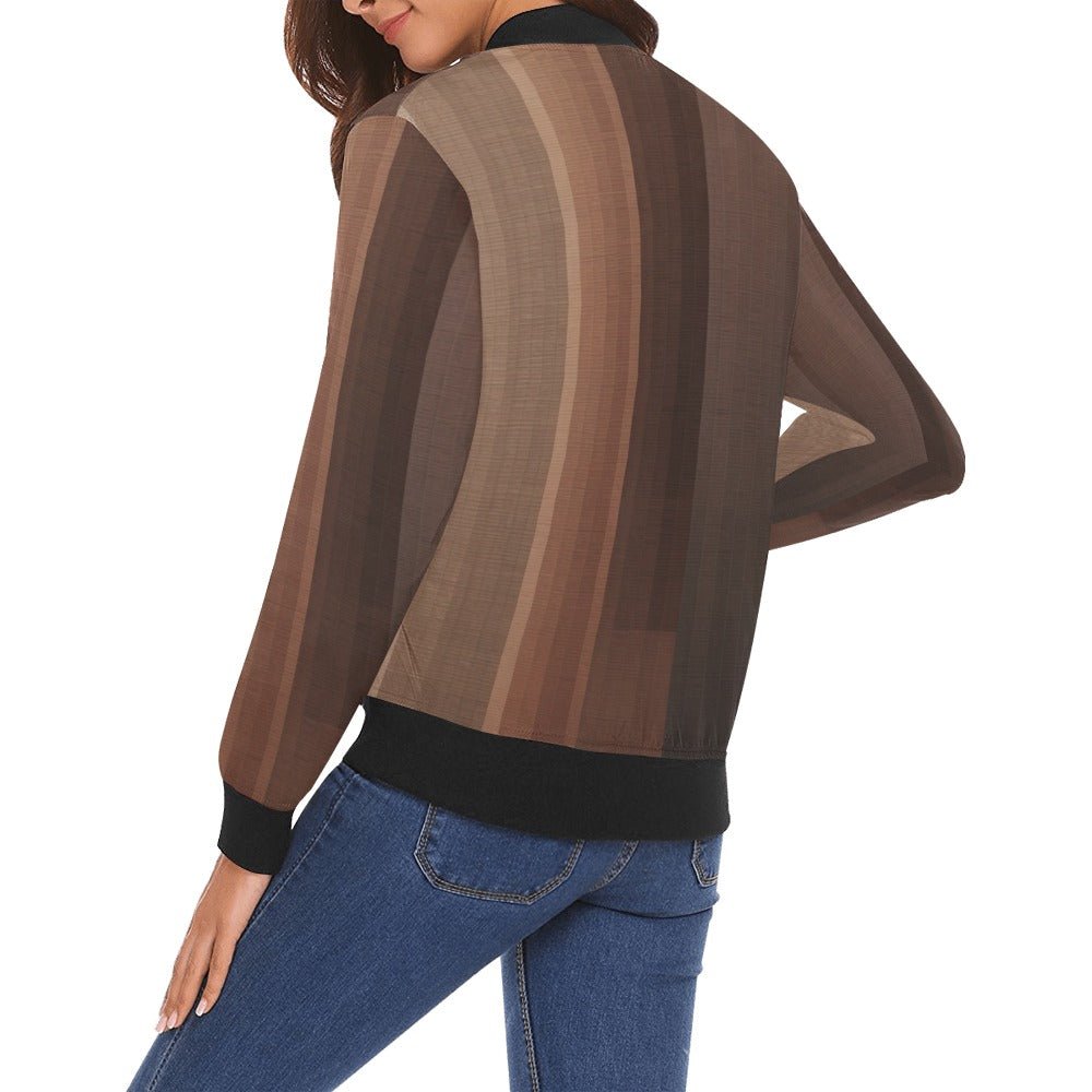 Brown Sophistication All Over Print Bomber Jacket for Women - Lana Art Sweden
