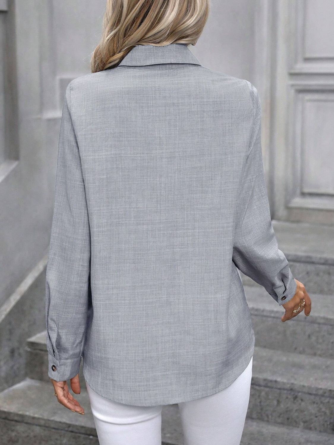 Button Up Collared Neck Long Sleeve Shirt - Lana Art Sweden