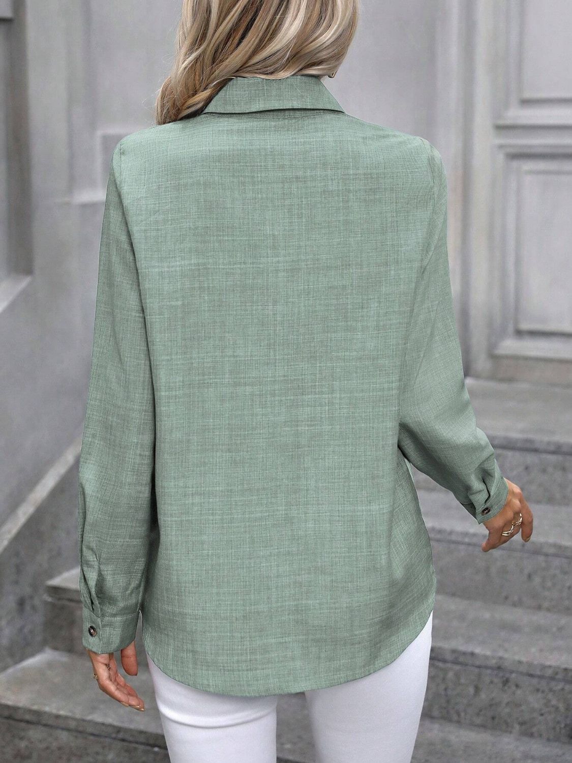 Button Up Collared Neck Long Sleeve Shirt - Lana Art Sweden