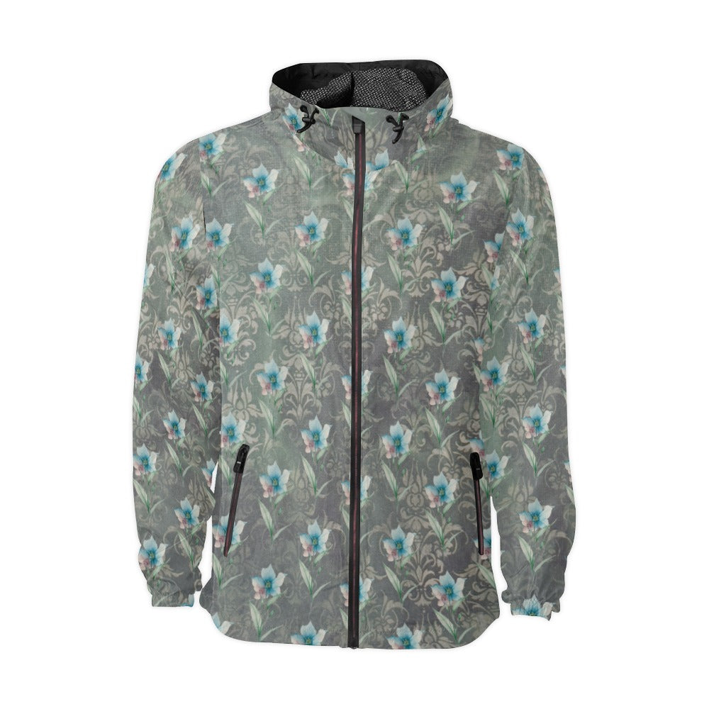 Blue Flower Damaskus Green Unisex All Over Print Windbreaker (Model H23)