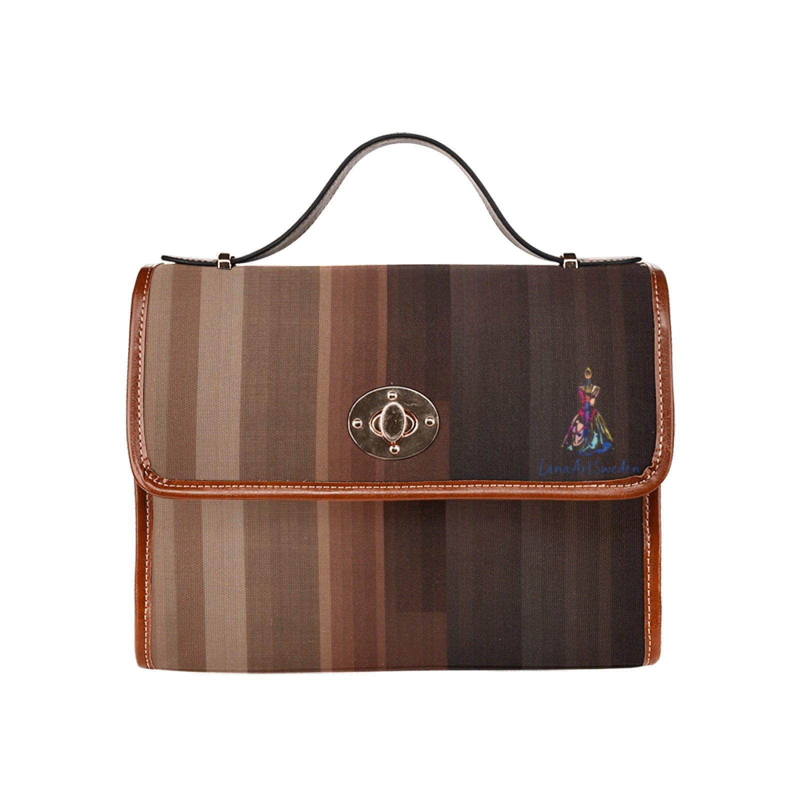 Brown waterproof canvas shoulder bag with adjustable strap and PU leather handles