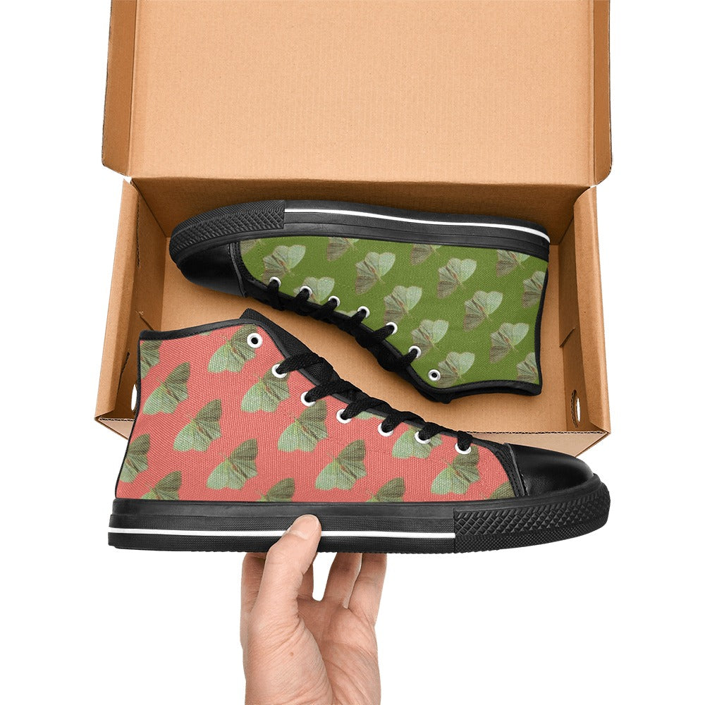 Green Moth Coral Green Kids' High Top Canvas Shoes