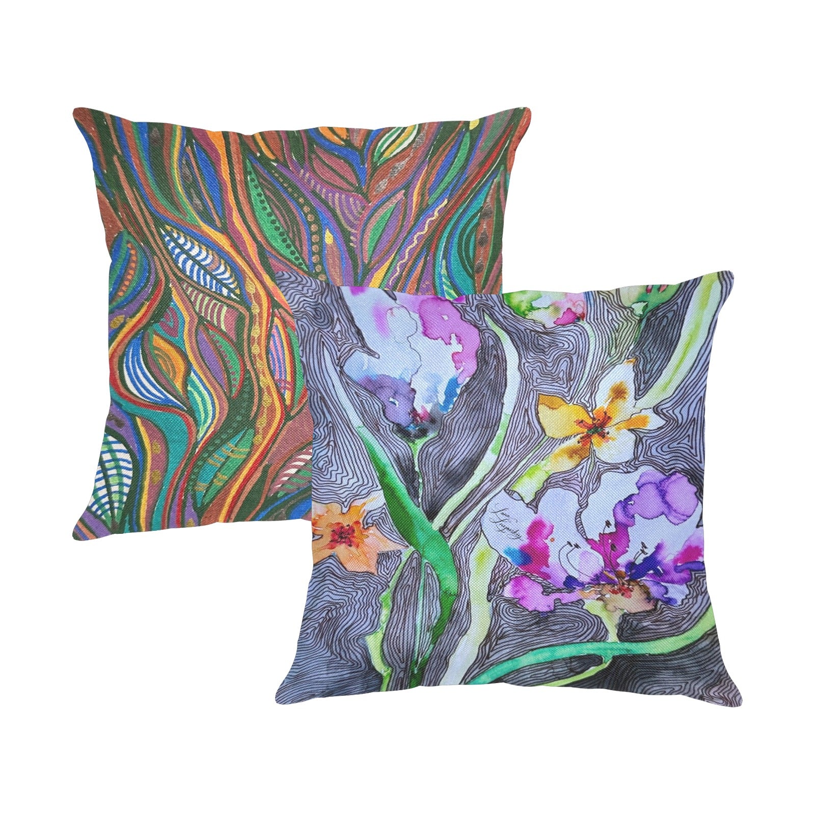 Lanterna and Lined tulips Linen Zippered Pillowcase 18"x18"(Pack of 2)