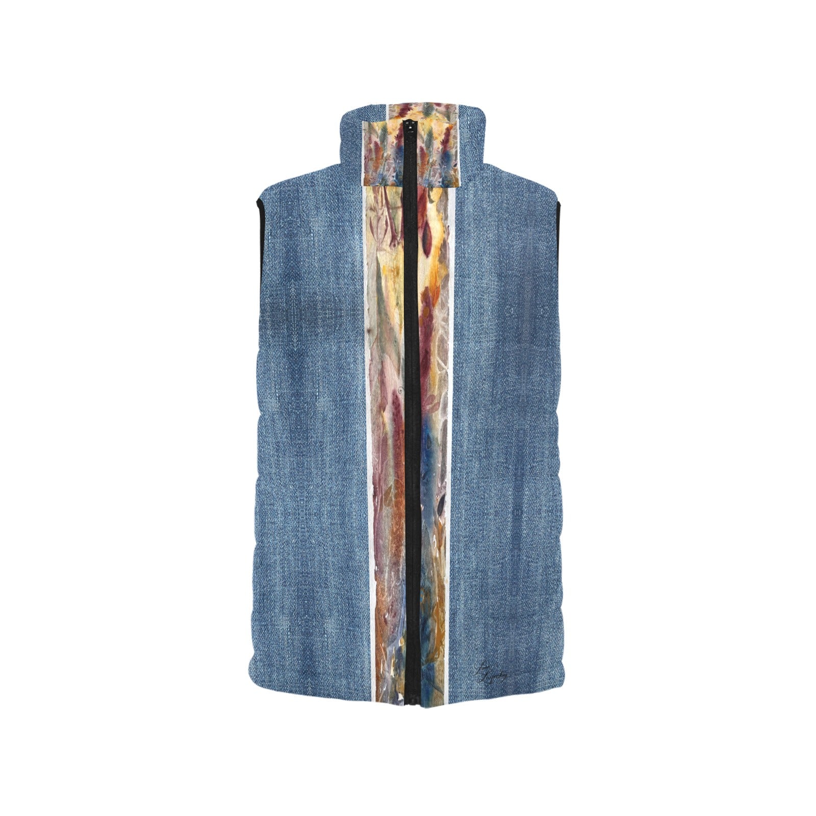 Denim Brown Abstract Women's Padded Vest