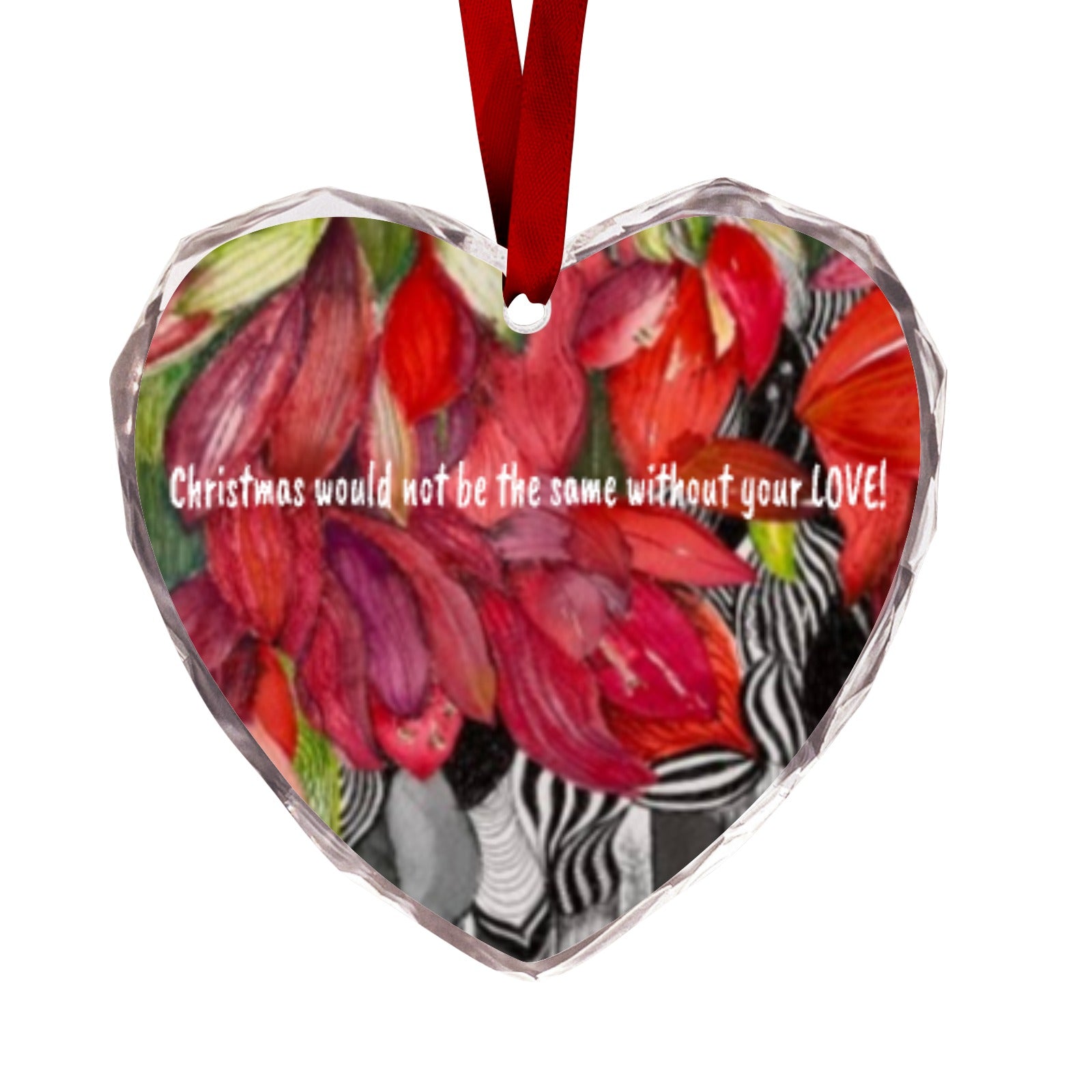 Red Amaryllis Customizable Christmas Ornament Heart-Shaped Crystal Glass Ornament