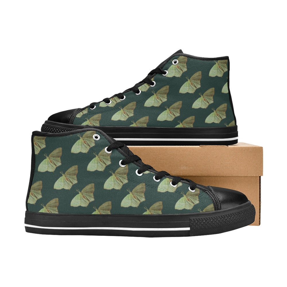 Green Moth Ochre Kids' High Top Canvas Shoes