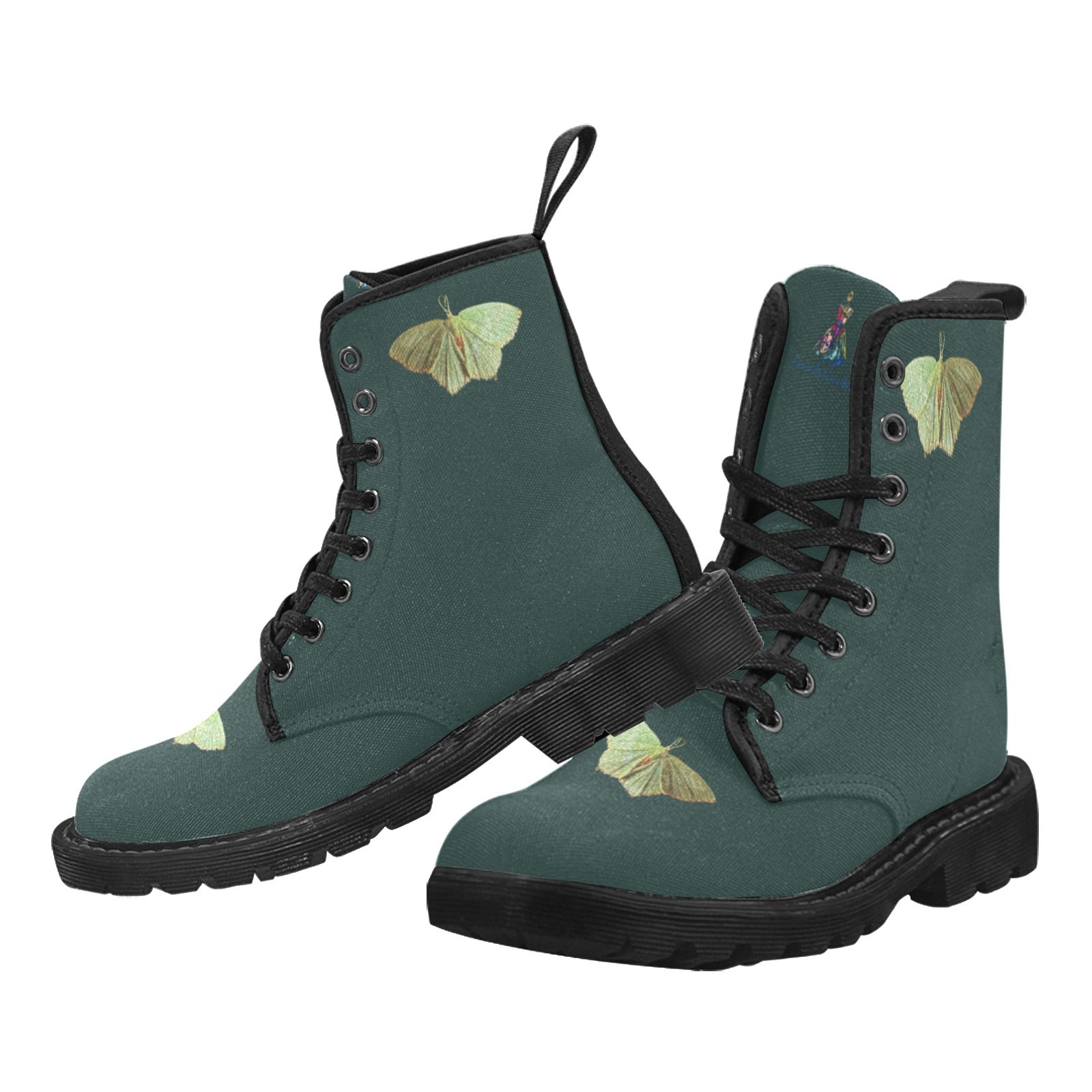 Green Moth Dark Aventurine Custom Canvas Boots for Women (Black) (Model 1203H)