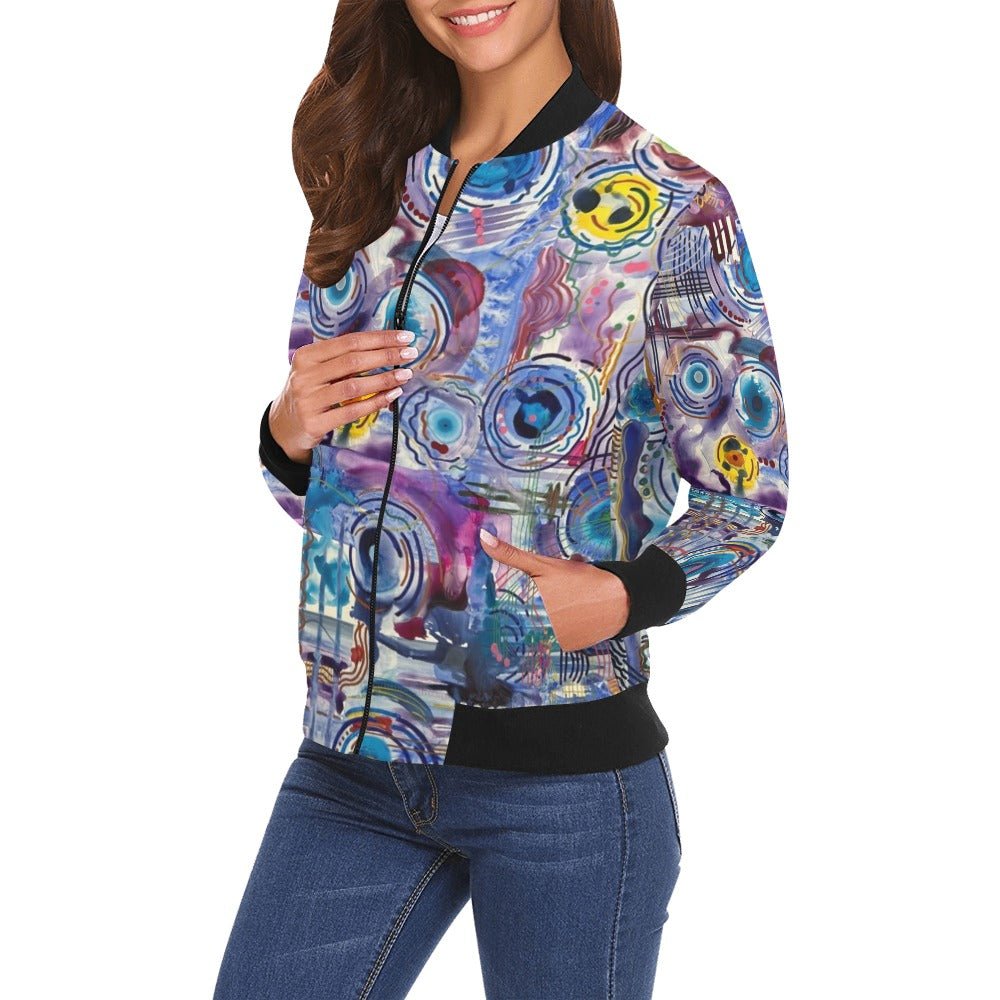 Circles on Water All Over Print Bomber Jacket for Women - Lana Art Sweden
