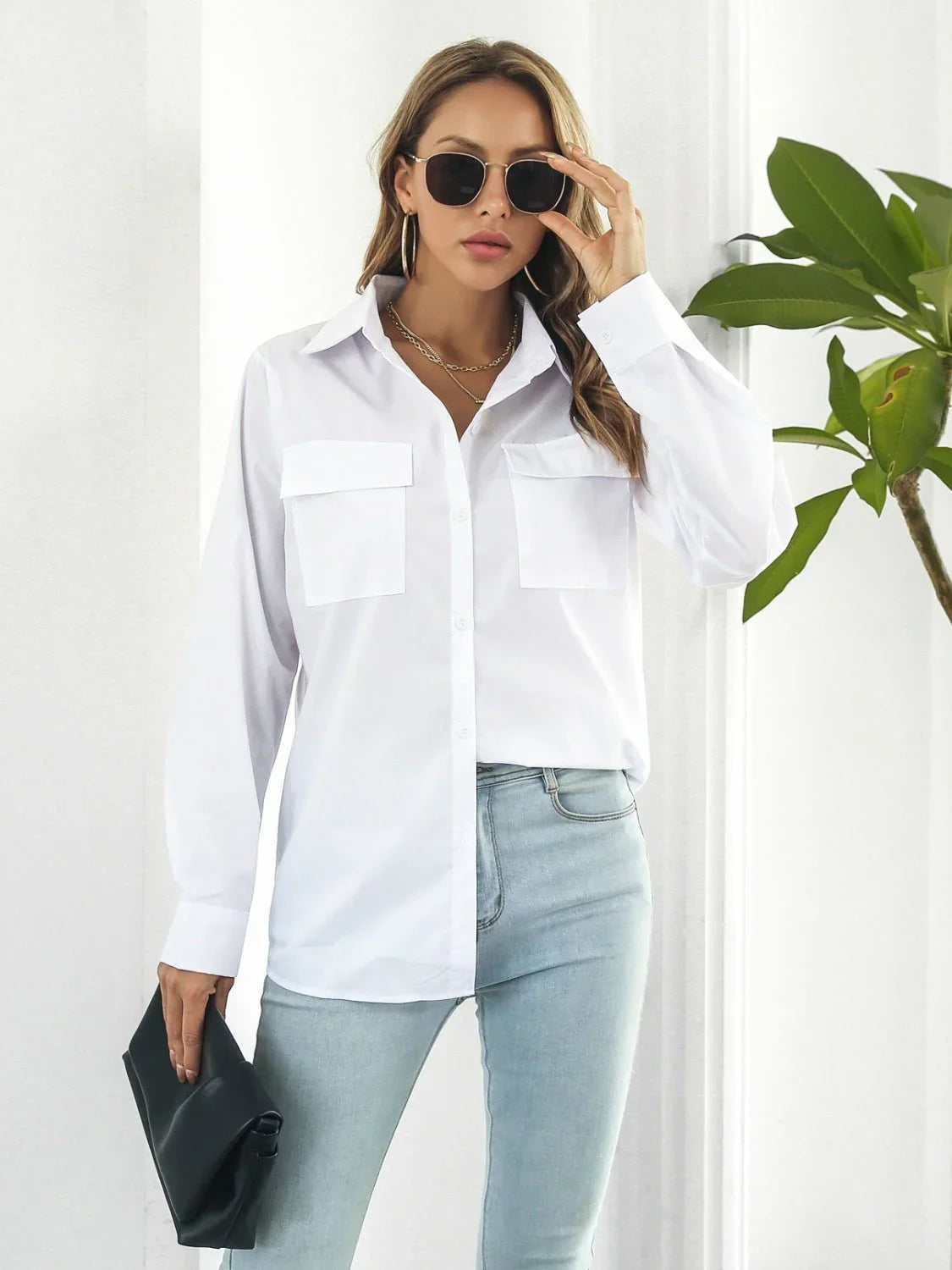 Collared Neck Buttoned Shirt with Pockets - Lana Art Sweden